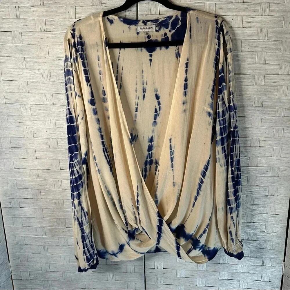 Paparazzi tie-dye‎ crisscross, Long Sleeve Blouse bohemian festival hippie wear